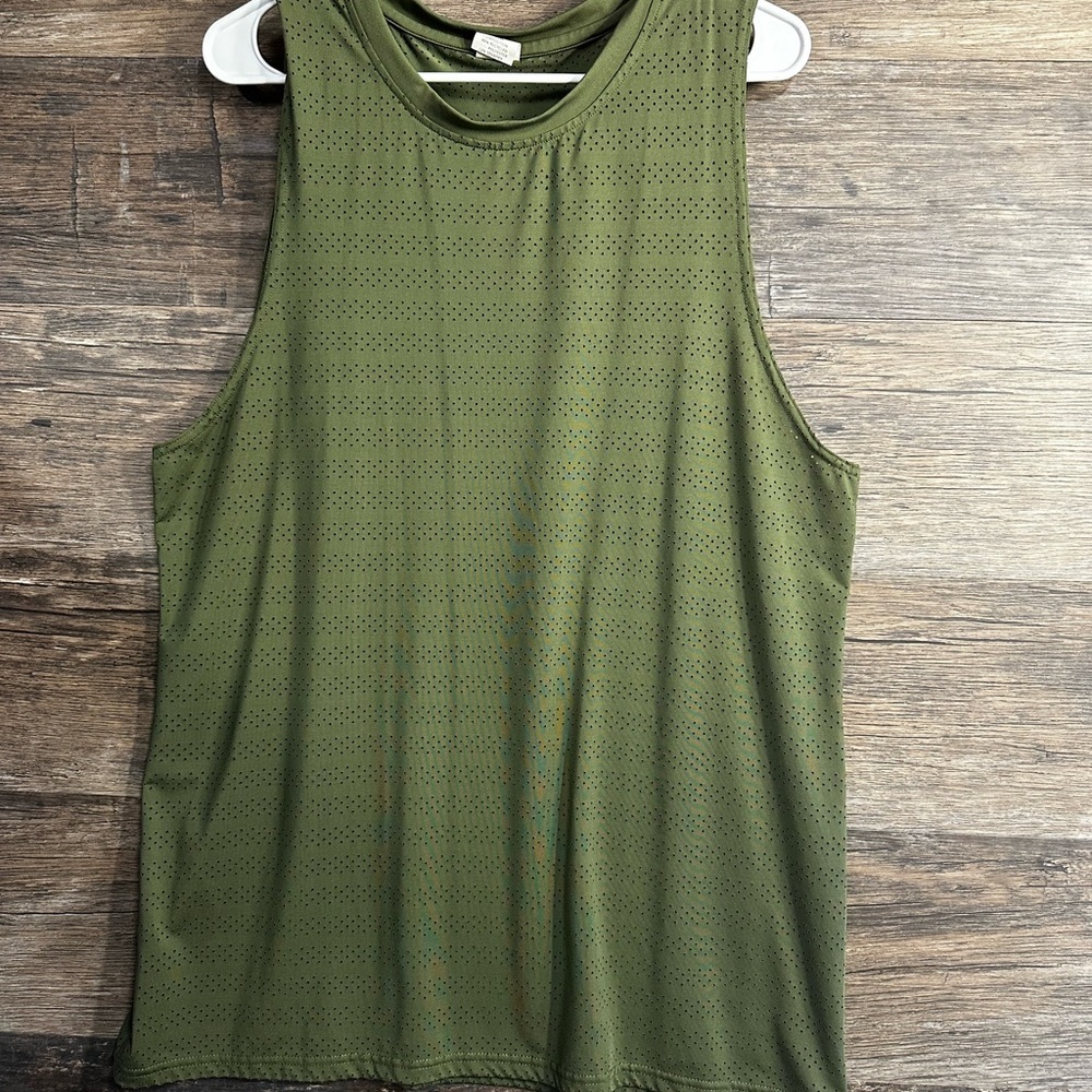 ZYIA Olive Green Perforated Athletic Tank Top